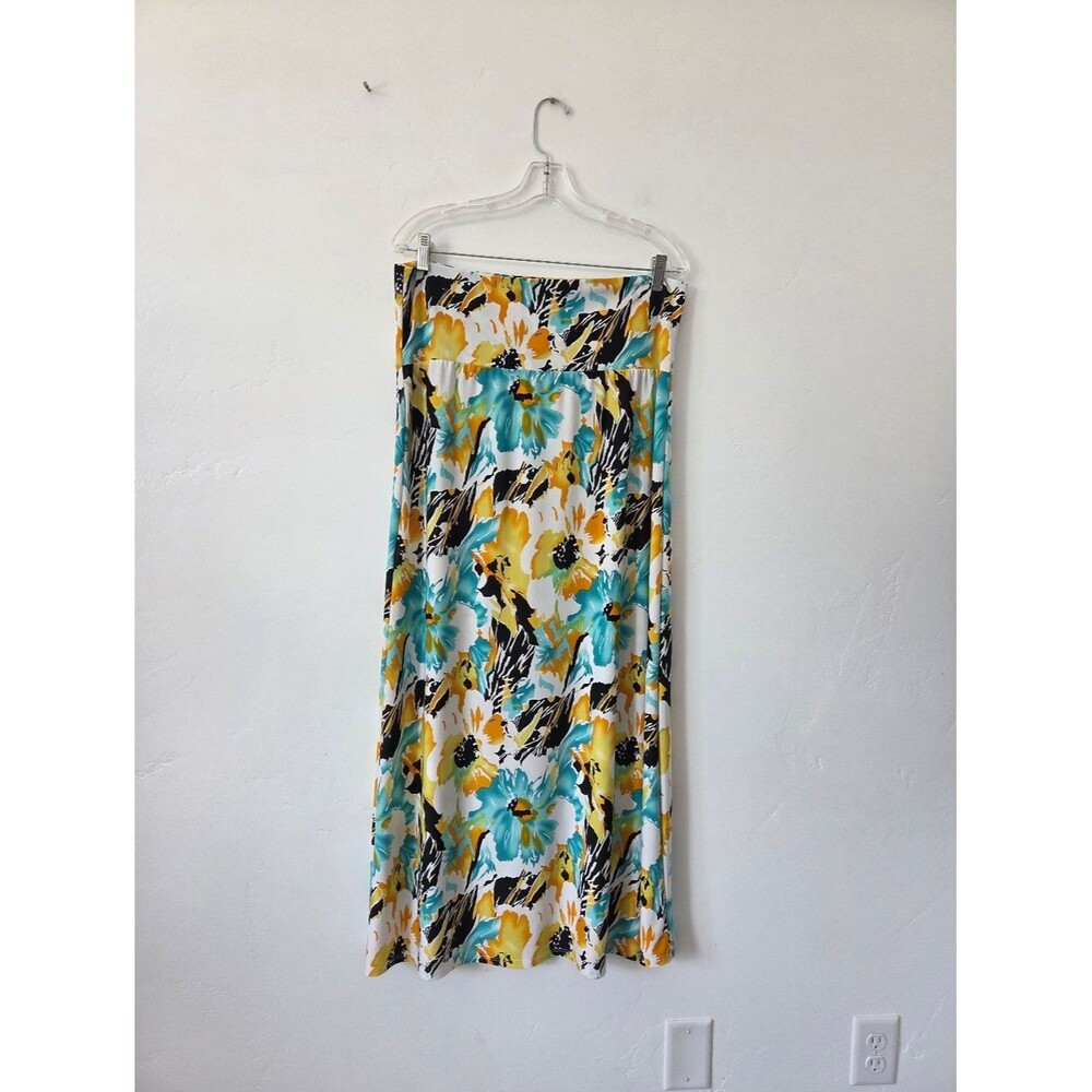 Floral Maxi Skirt Plus Size 2XL Teal Yellow Black Spring Summer Festival Gypsy